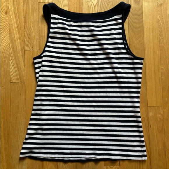 Navy and White Striped Women's Top With Buckle Detailing - Picture 3 of 3